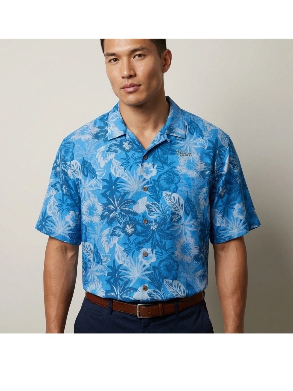 Tommy Bahama Hawaiian Shirt UCLA Button Up Short Sleeve Floral Silk